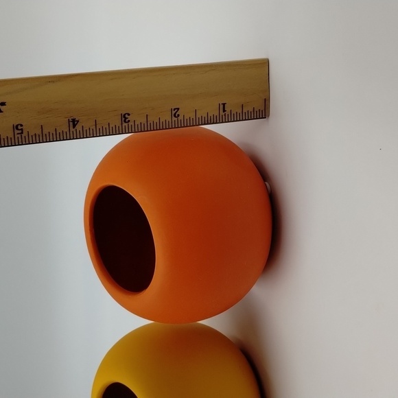 Retro round orange and yellow succulents planters 3" set of 2 - Picture 7 of 7